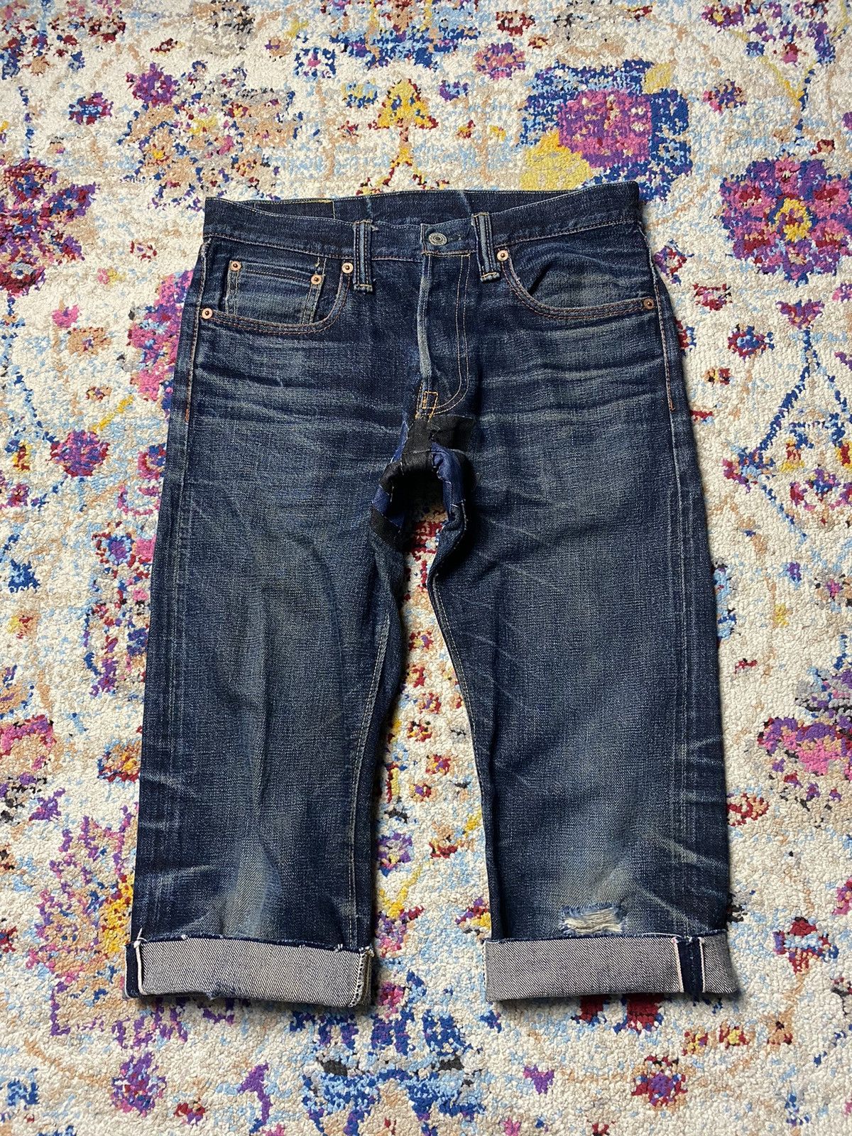 EIGHT-G × Japanese Brand × Vintage Eight G Lot 601 Rokumaru Vintage Style 15oz distressed & cut Size US 29 - 1 Thumbnail