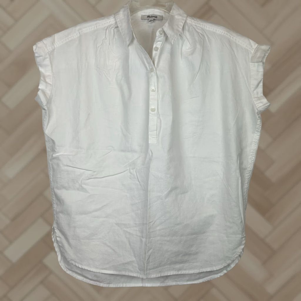 Madewell Madewell Top Womens XXS White Short Sleeve Button Up Oversized Casual Camp Size XXS / US 00 / IT 34 - 1 Thumbnail