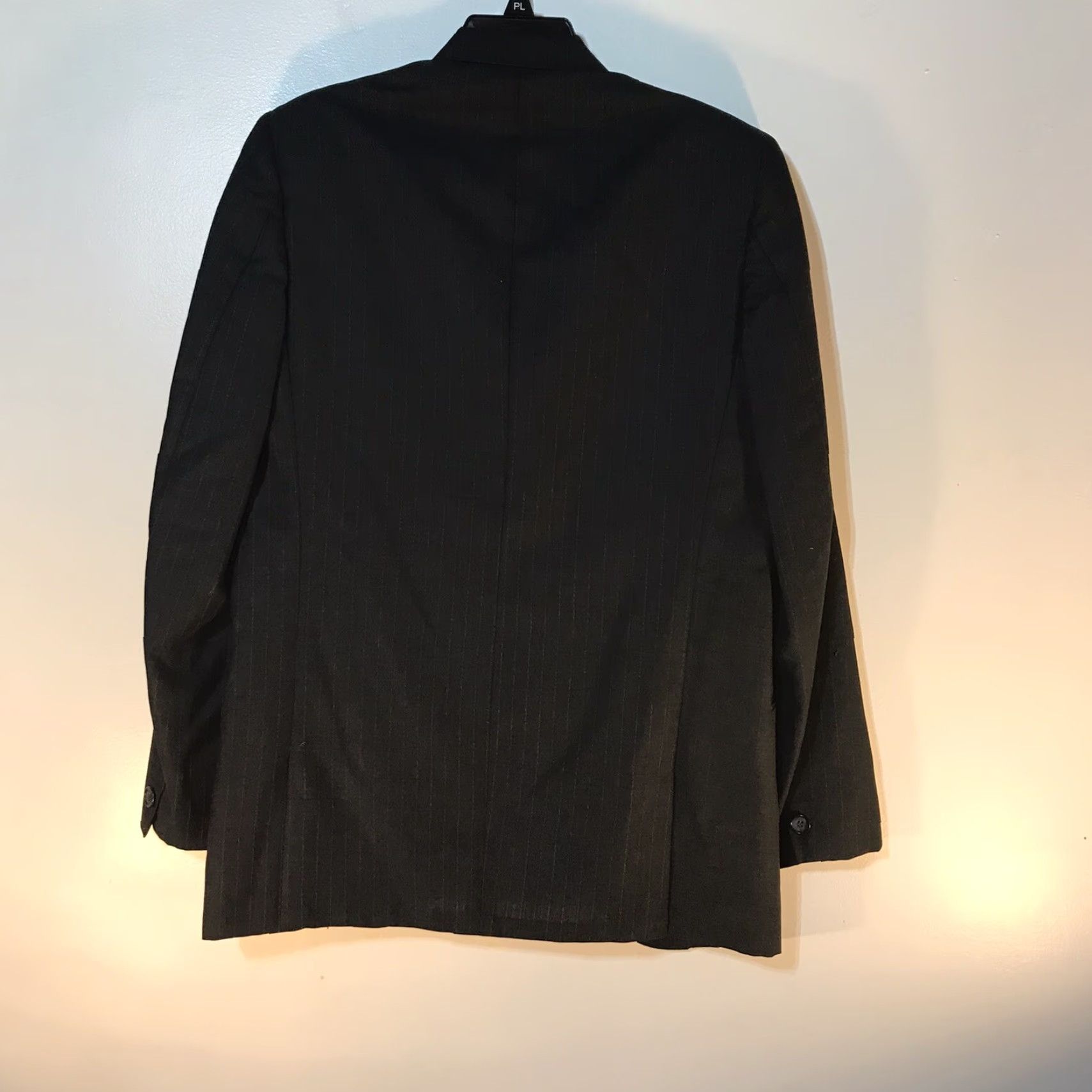 Vintage VINTAGE Thomas & Thomas Black Pinstripe Suit Jacket 40 Regular Single-Breasted Double-Vented Mens Size 40R - 6 Thumbnail