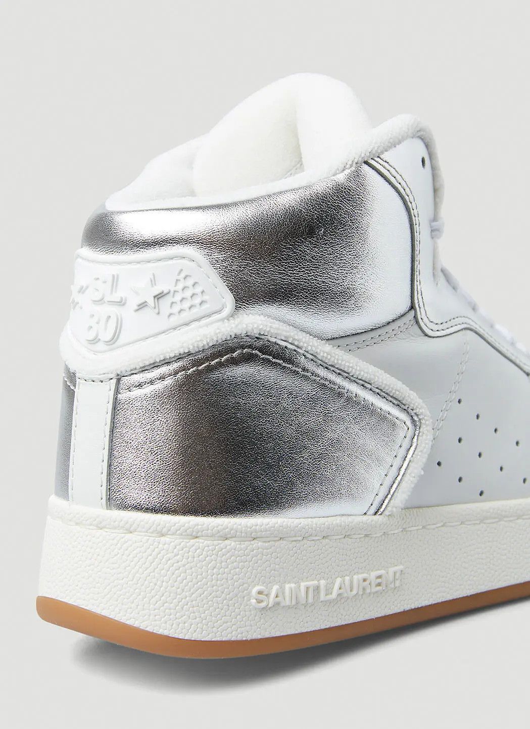 Saint Laurent Paris o1b1hav111224 SL/80 Mid-Top Sneakers in White & Silver Size US 6 / IT 36 - 6 Thumbnail
