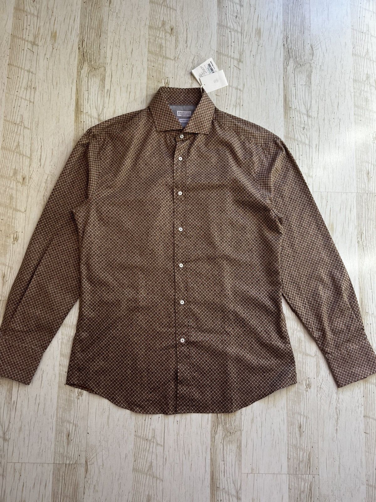 Brunello Cucinelli Brunello Cucinelli Slim Fit Geometric Print Shirt XL Size US XL / EU 56 / 4 - 6 Thumbnail