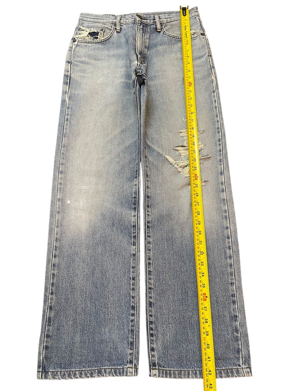 Edwin Vintage Edwin 405 Blue Wash Faded Distressed Baggy Jeans Size US 31 - 13 Thumbnail