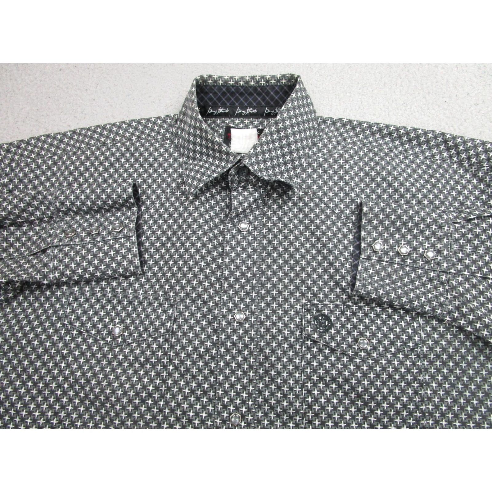 Wrangler Wrangler Shirt Mens 2XL Gray Black Troubadour Cross Geometric Button-Up Western Snap Pockets Embroidered 2XL Mens Size US XXL / EU 58 / 5 - 3 Thumbnail