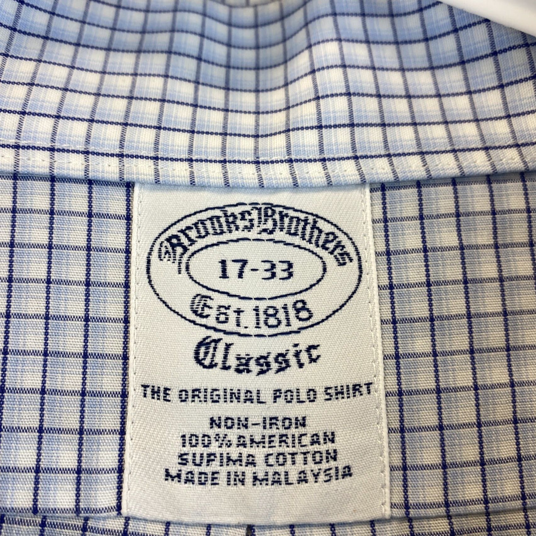 Brooks Brothers Brooks Brothers Dress Shirt Mens 17 Blue Gray Check Long Sleeve Button Regular Fit Size 46R - 6 Thumbnail