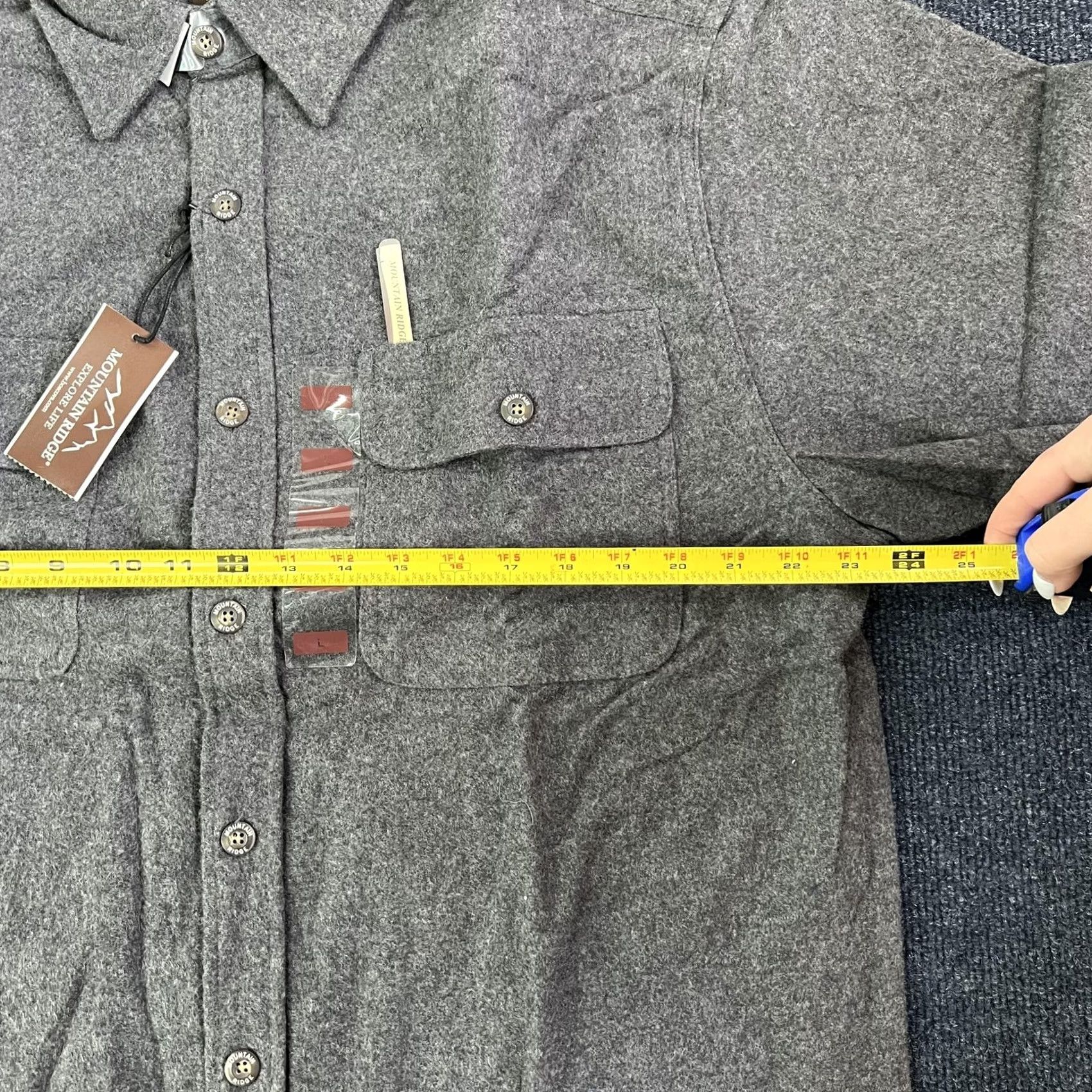 Vintage Mountain Ridge Shirt Mens L Gray Flannel Solid Long Sleeve Button Outdoor Size US L / EU 52-54 / 3 - 4 Thumbnail