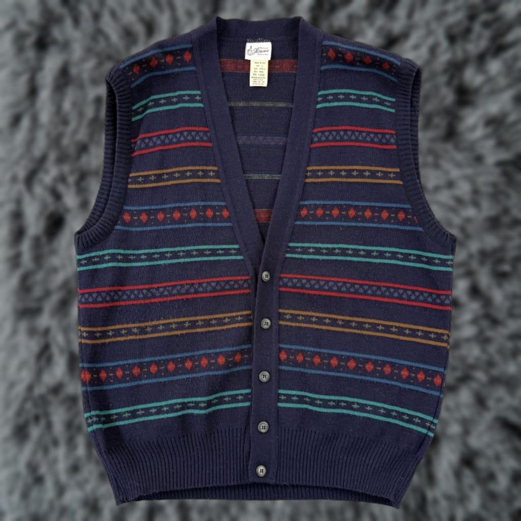Vintage VINTAGE Florence Vest Shirt Mens L Blue Wool Fair Isle 90s Italy Size US L / EU 52-54 / 3 - 1 Thumbnail