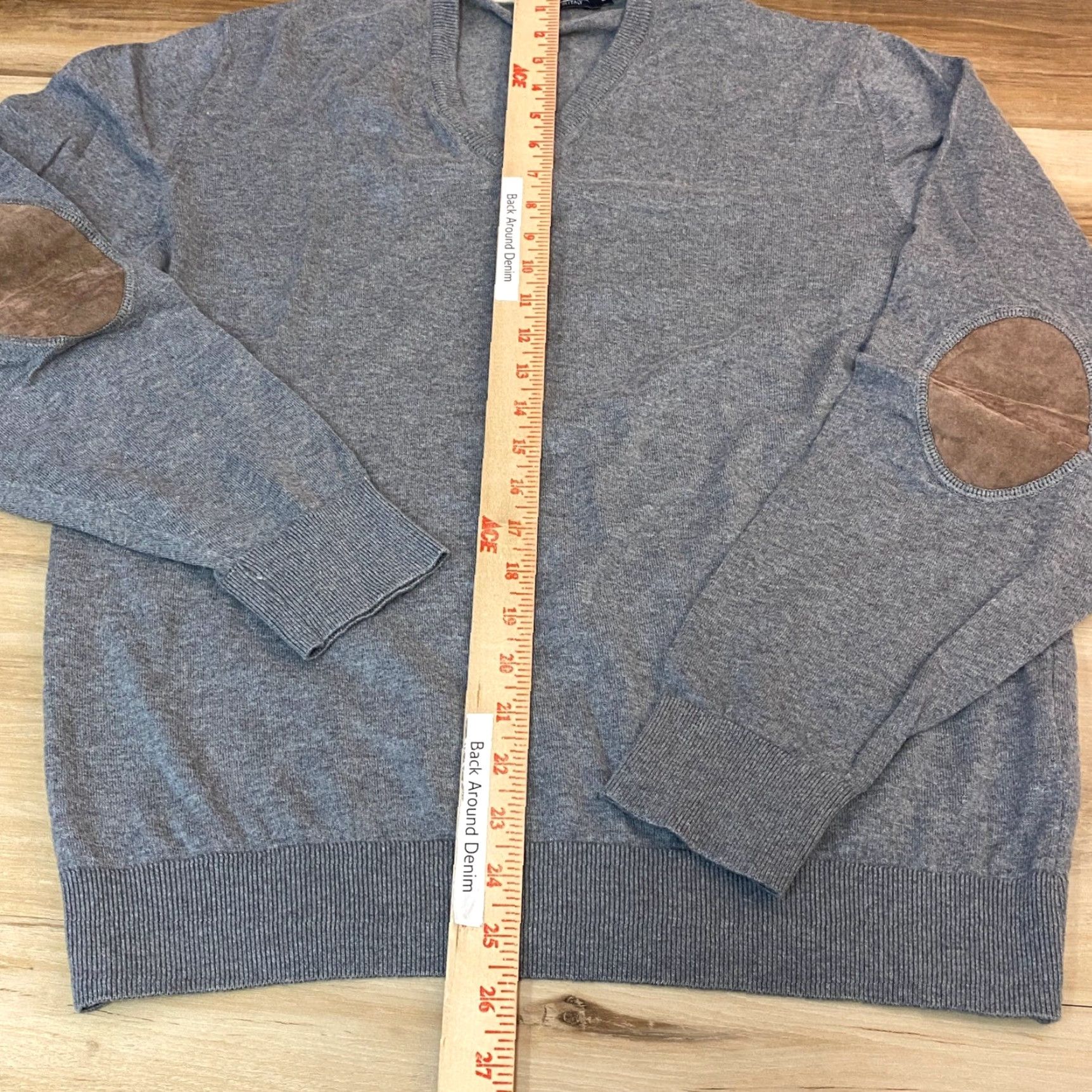 Hackett Hackett London Sweater Men L Gray Cotton Cashmere V-Neck Elbow Patches Italy Size US L / EU 52-54 / 3 - 4 Thumbnail
