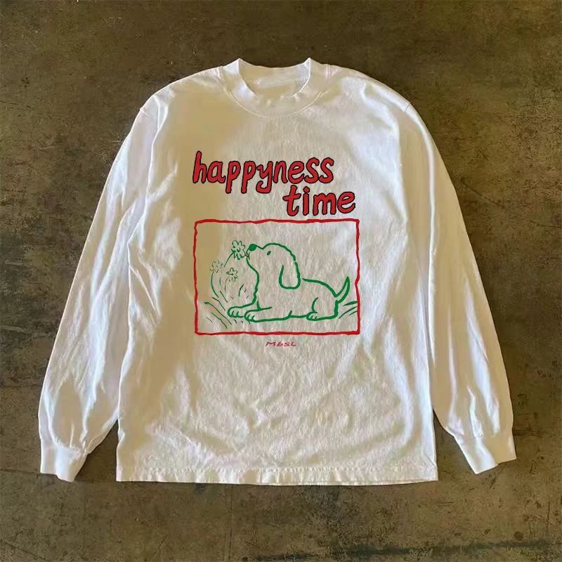 Japanese Brand White casual retro cartoon puppy print long-sleeved t-shirt Size US M / EU 48-50 / 2 - 1 Thumbnail