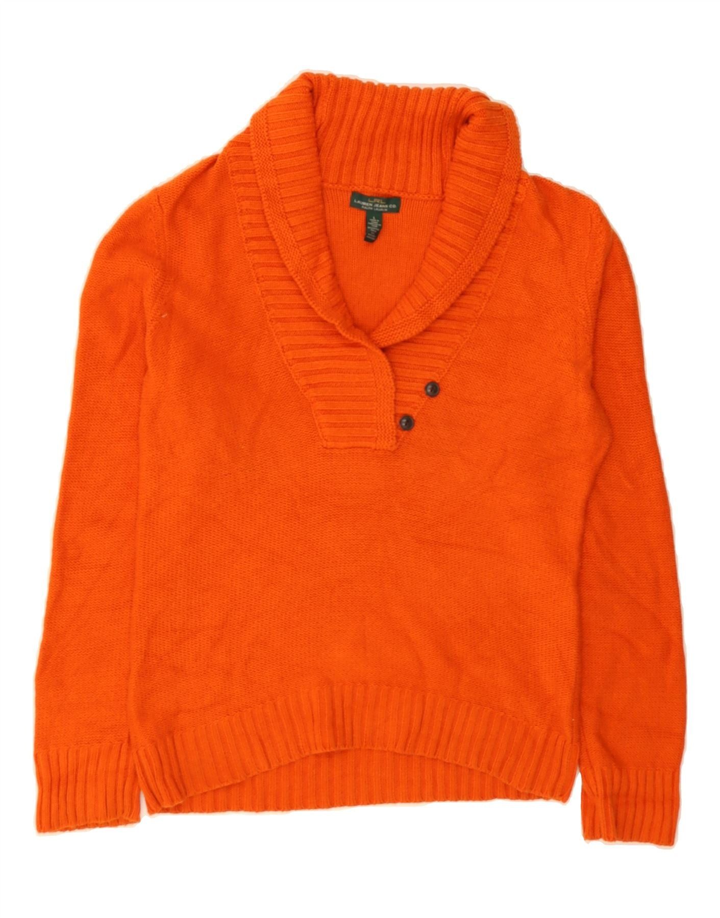 Ralph Lauren Womens Shawl Neck Jumper Sweater UK 16 Large Orange Cotton Size L / US 10 / IT 46 - 1 Thumbnail