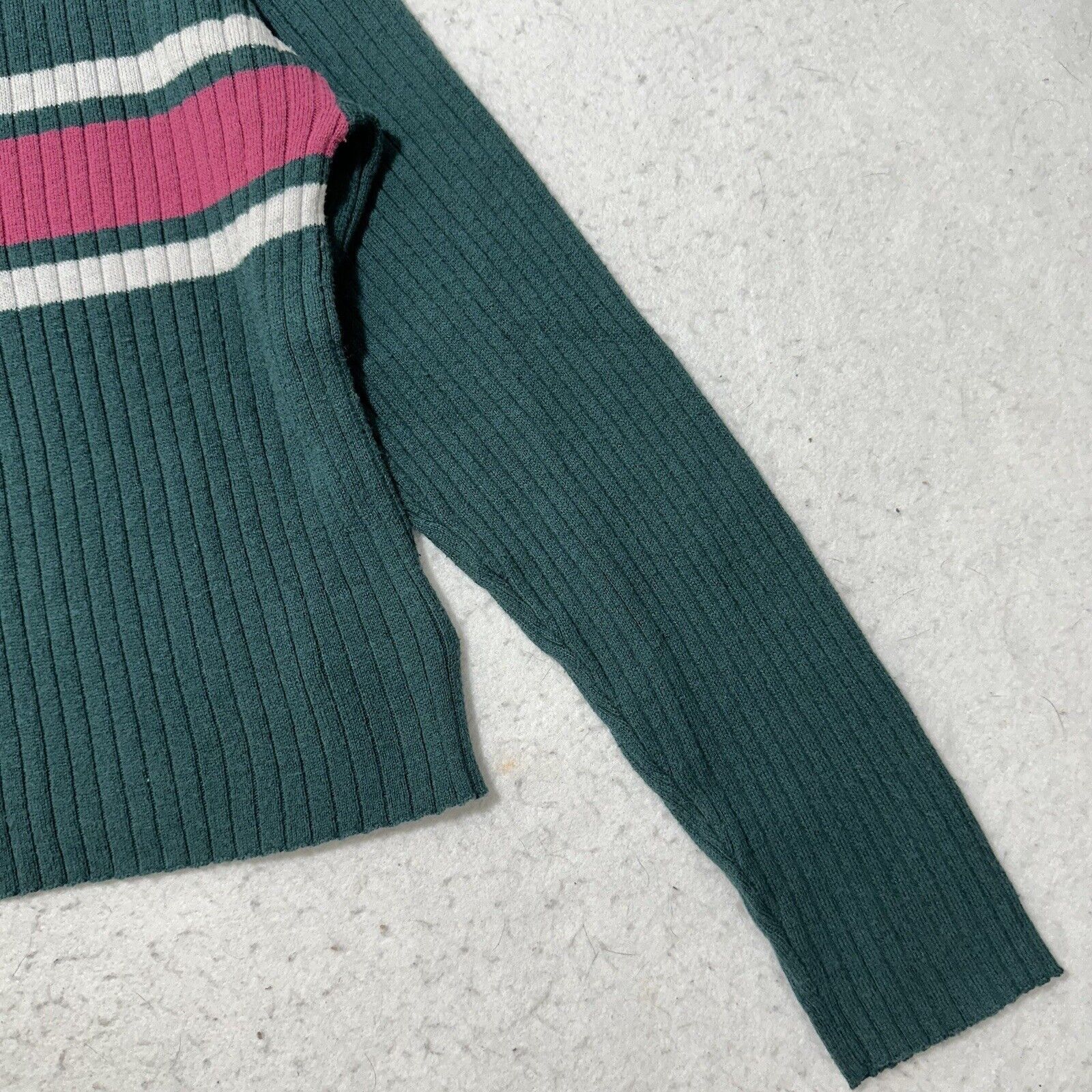 American Eagle Outfitters American Eagle Small Crop Henley Sweater Green Pink Stripe Size S / US 4 / IT 40 - 6 Thumbnail