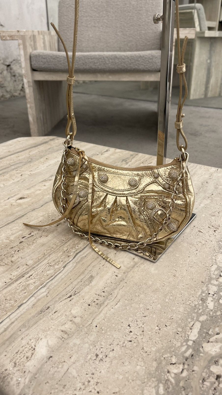 Balenciaga Balenciaga Le Cagole Mini Bag With Rhinestones In Light Gold Size ONE SIZE - 3 Thumbnail