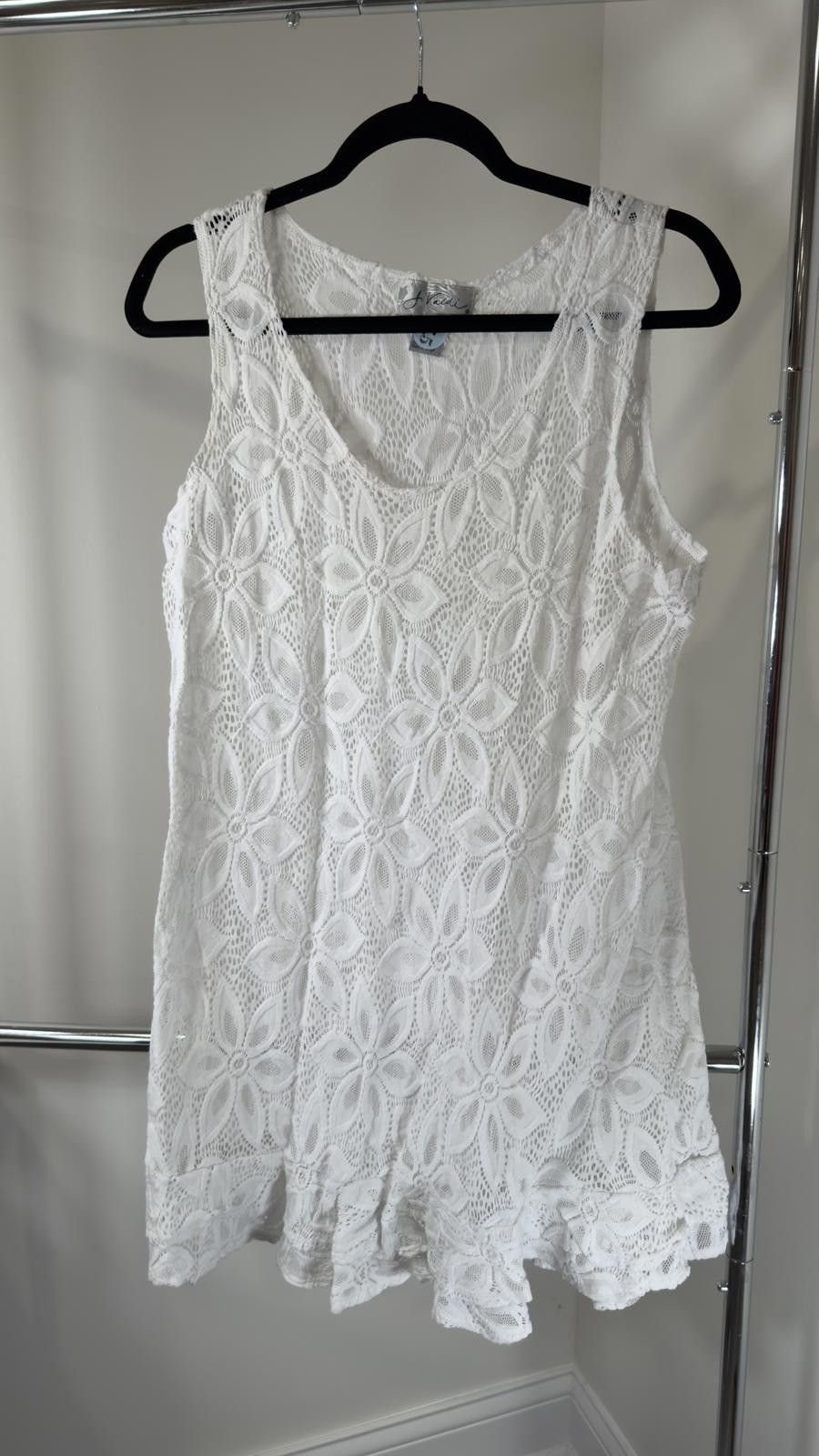 Designer Elegant J. Valdi White Lace Dress - X-Large Size XL / US 12-14 / IT 48-50 - 1 Thumbnail