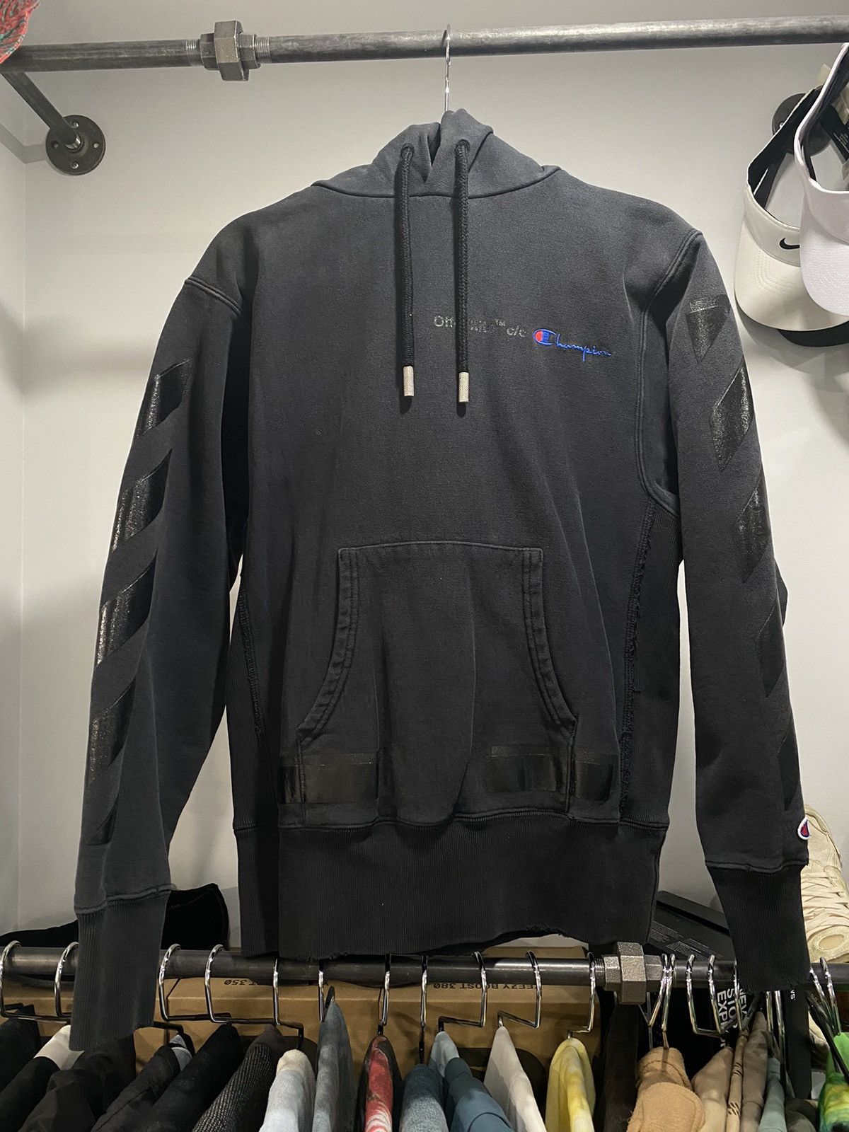 Off white champion hoodie black online