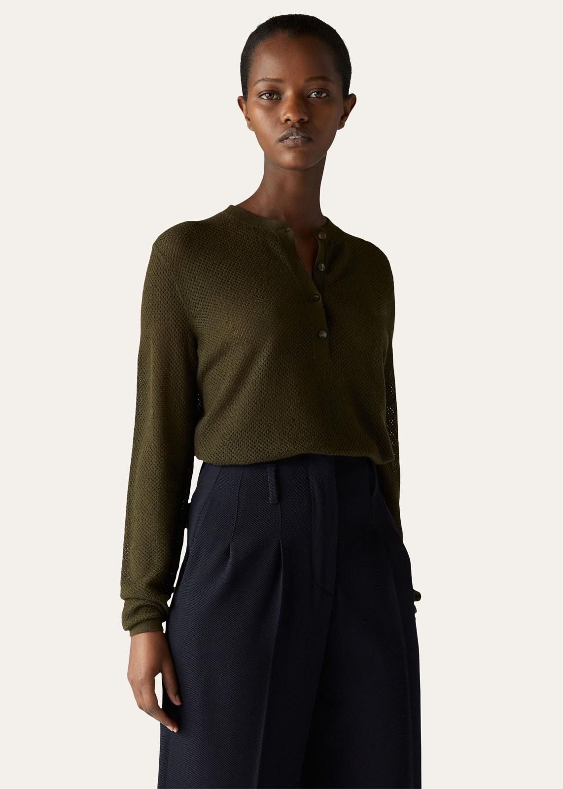 Loro Piana o1srvl11e0824 Port Douglas Henley Sweater in Olive Green Size L / US 10 / IT 46 - 3 Thumbnail