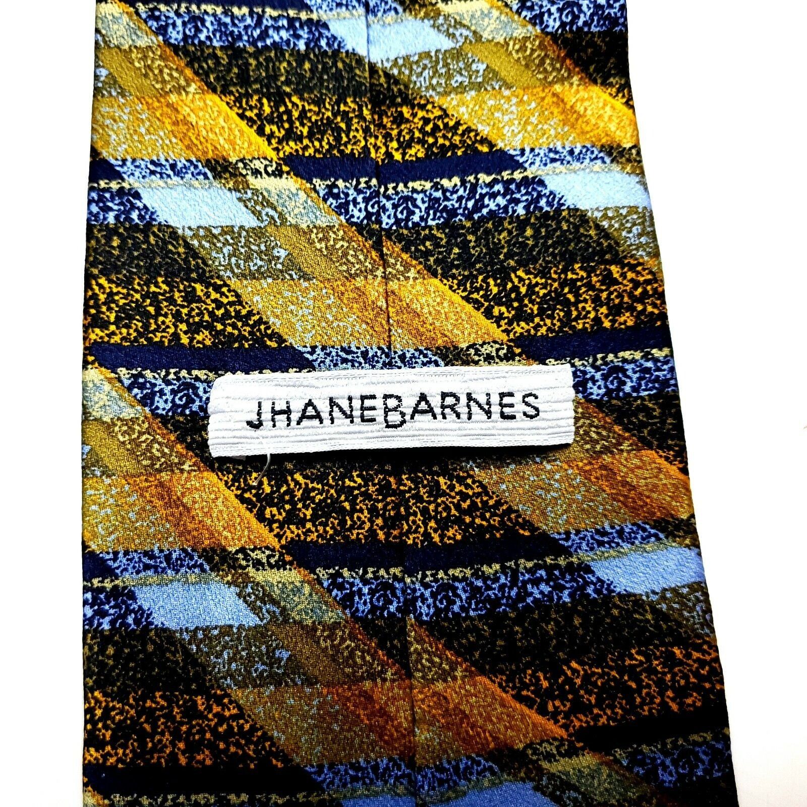 Jhane Barnes Jhane Barnes Silk Tie Print Yellow Blue Plaid Short Wide Size ONE SIZE - 3 Thumbnail