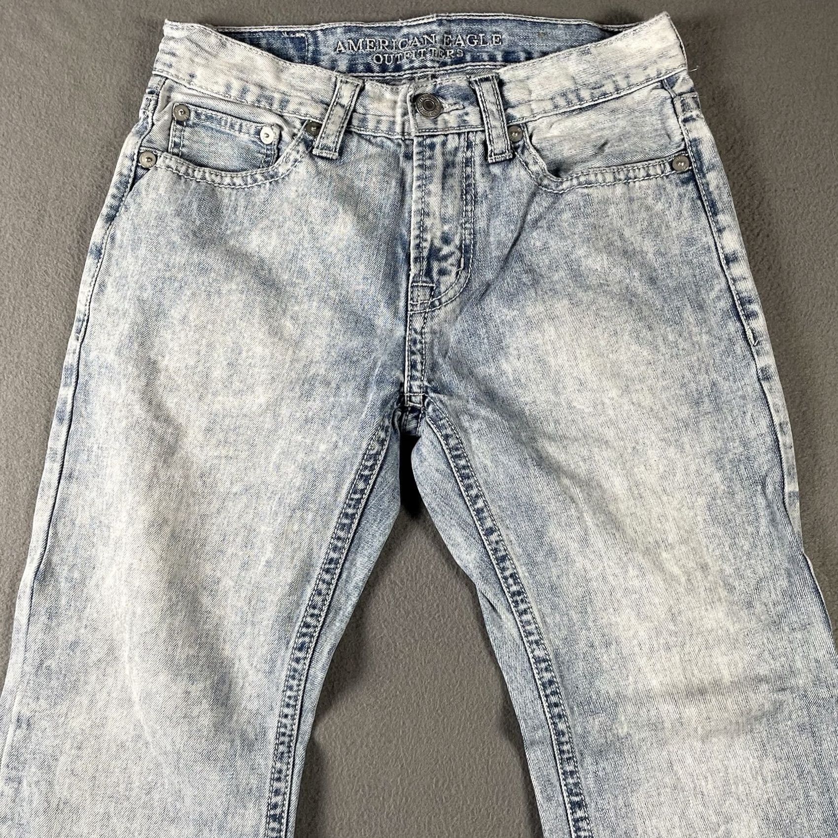 American Eagle Outfitters VINTAGE American Eagle Jeans Mens 28/30 Boot Cut Distressed Light Denim Wash Blue 5-Pocket Mens Jeans Size US 28 / EU 44 - 2 Thumbnail
