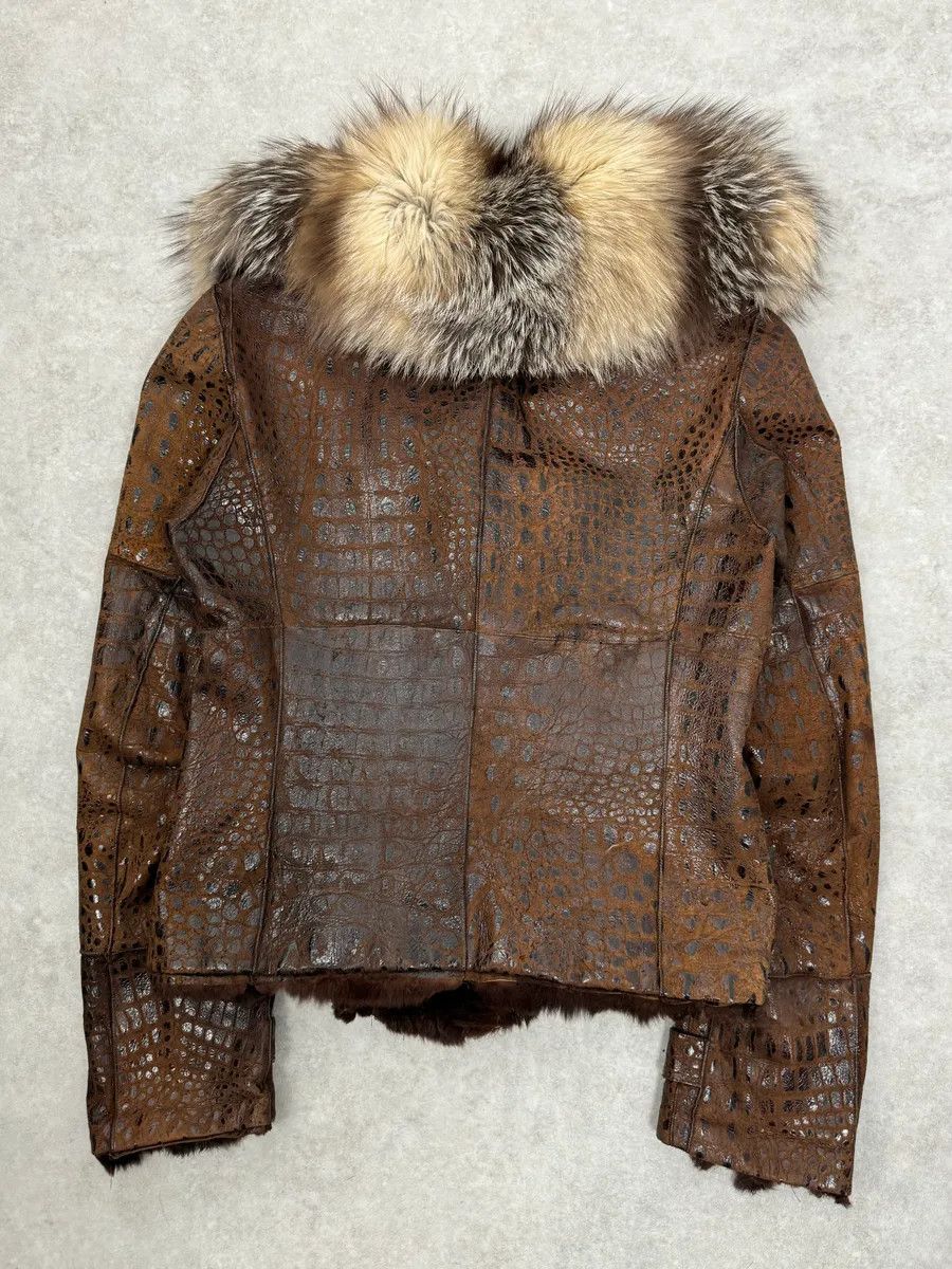 Iceberg 2000s Iceberg Fur Collar Crocodile Brown Leather Buttoned Jacket Size S / US 4 / IT 40 - 9 Thumbnail
