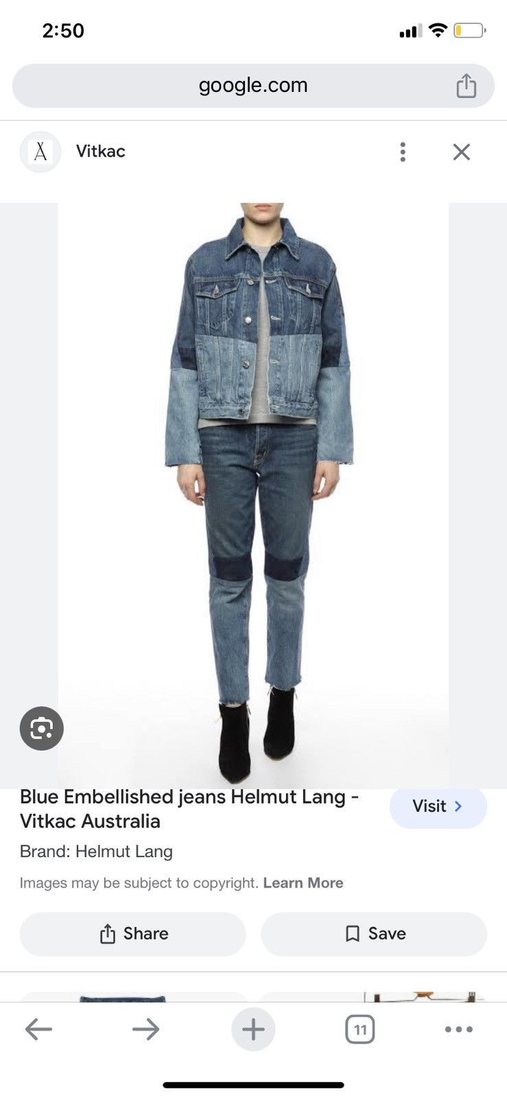 image of Helmut Lang High Rise Crop Slim Vintage Blue Patchwork, Women's (Size 30)