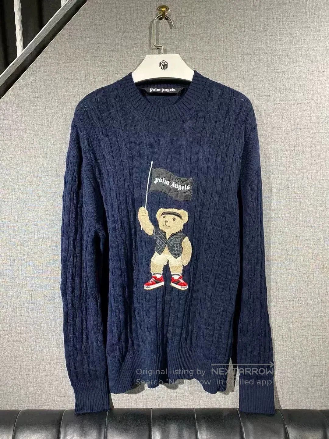 Palm Angels stylish navy cable-knit sweater for men. Size US L / EU 52-54 / 3 - 1 Thumbnail