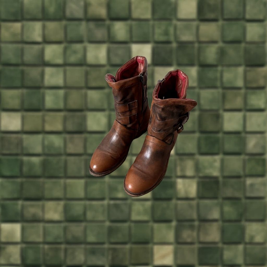 Vintage VINTAGE Airstep A.S.98 Zip Leather Heel Boots Biker Brown Womens Size EU 39 US 9 Size US 9 / IT 39 - 1 Thumbnail