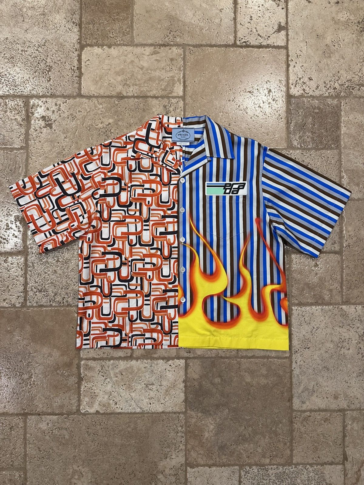 Prada Prada Double Match FW18 Flame / Striped Bowling Shirt Size US L / EU 52-54 / 3 - 3 Thumbnail
