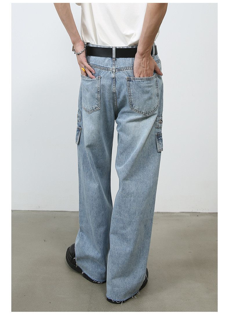 Japanese Brand Men's America High-Street Straight Wide-Fit Cargo Jeans Size US 32 / EU 48 - 5 Thumbnail