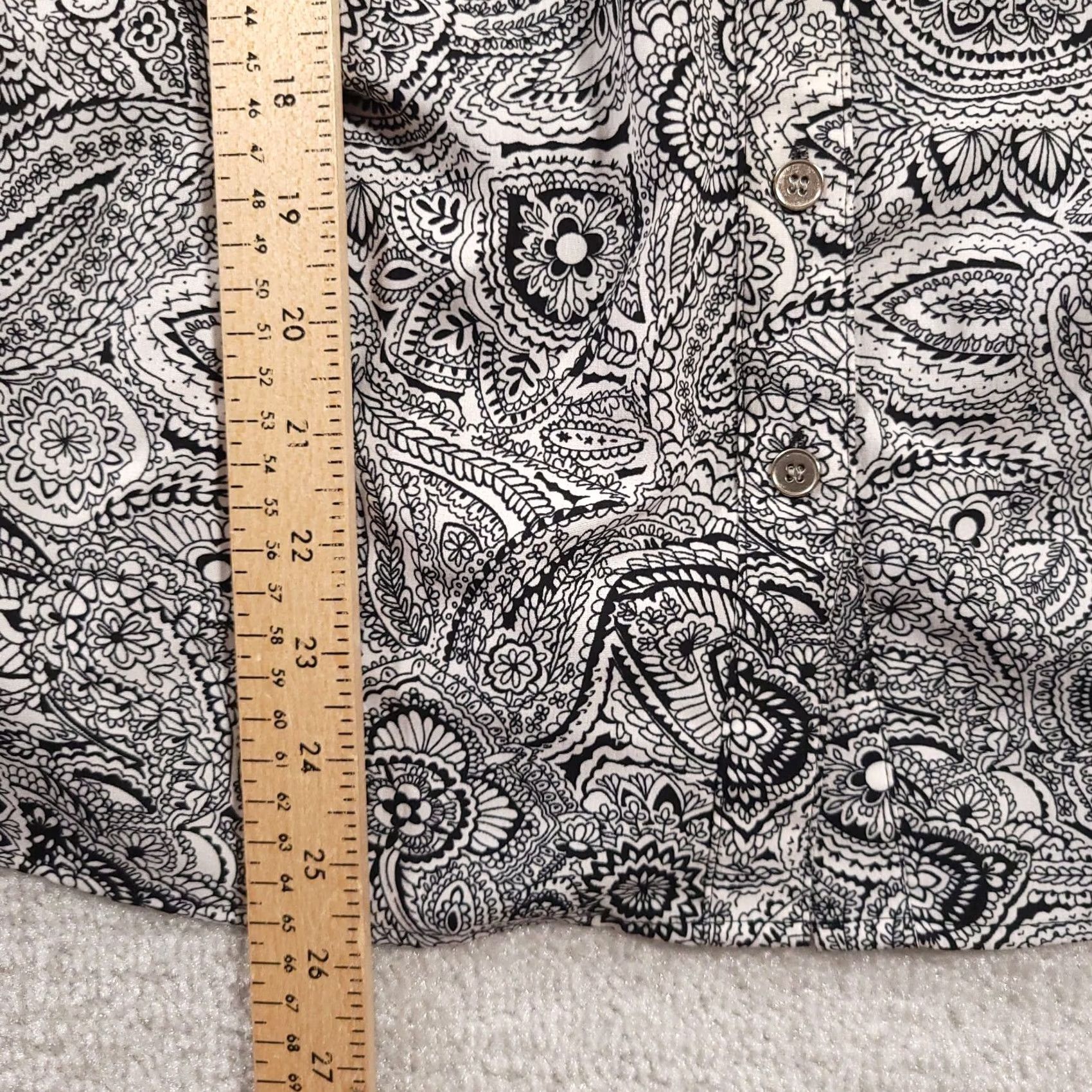 Vintage Notations Button Up Shirt Women's PL Petite Black White Floral Career Roll Tab Blouse Pockets Size L / US 10 / IT 46 - 7 Thumbnail