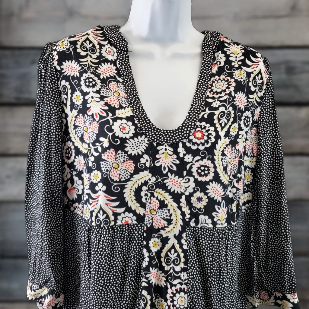 Boden Boden Womens Mollie Top Sz 8 Black Red Floral 3/4 Sleeve Viscose Scoop Neck Shirts Womens Size M / US 6-8 / IT 42-44 - 1 Thumbnail