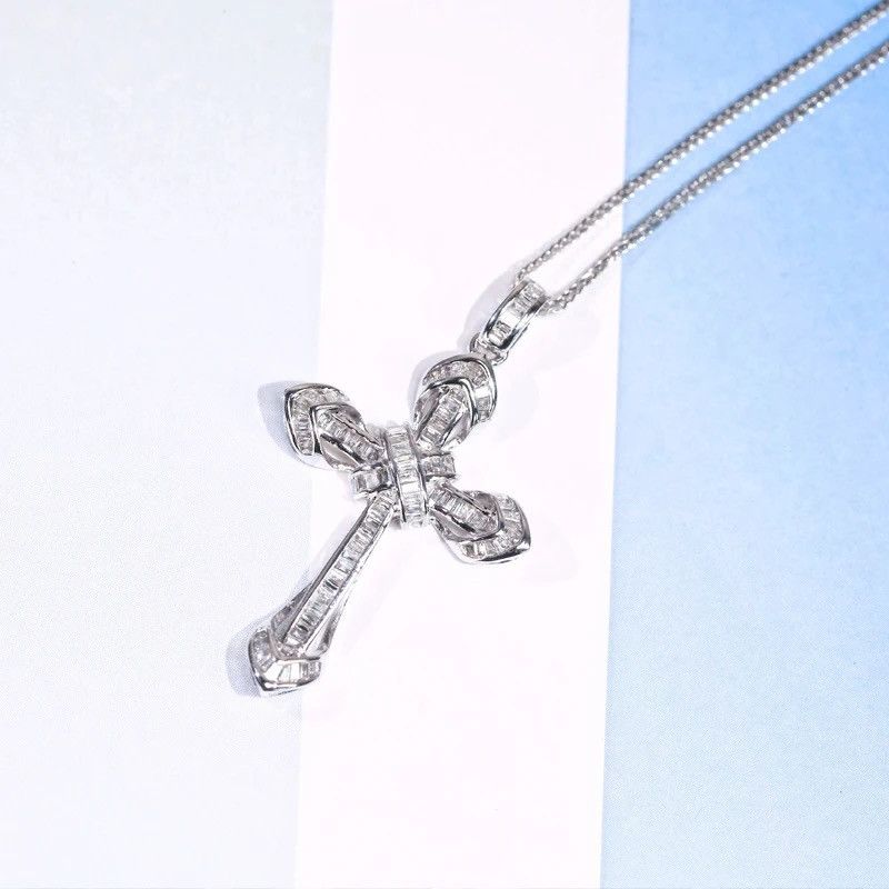 Jewelry × Sterling Silver 925 Sterling Silver Shiny Full Zircon Cross Pendant Necklace Size ONE SIZE - 3 Thumbnail