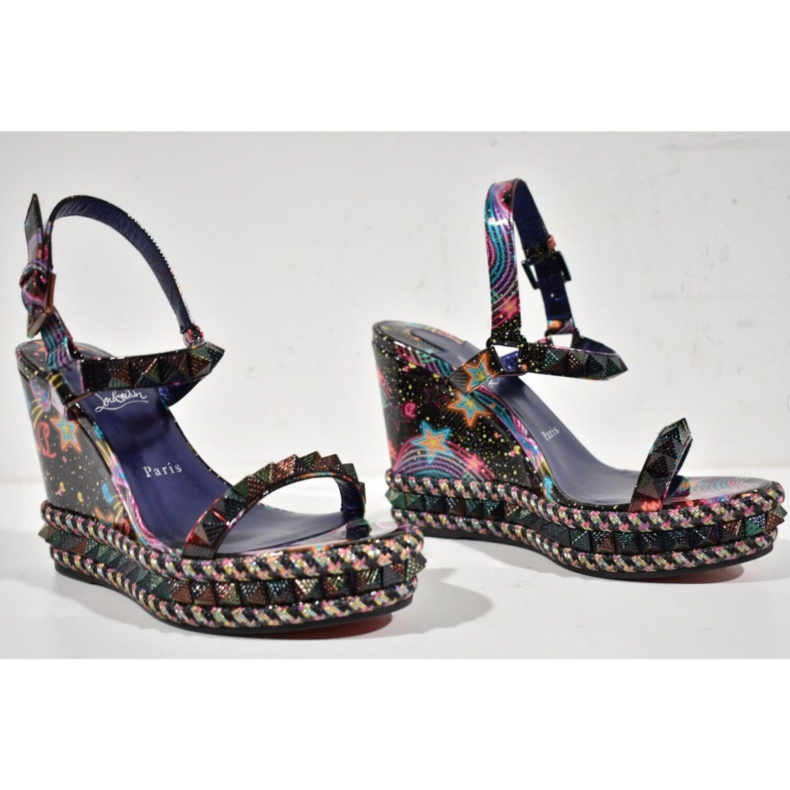 Christian Louboutin Pyraclou 110 Black Starlight Platform Wedge Sandal Heel 36 Size US 6 / IT 36 - 4 Thumbnail