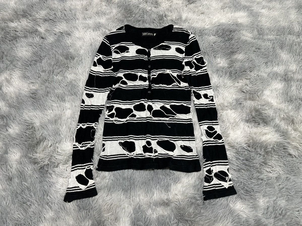 🔥Sick Y2K L7 Real Hip Mummy Layered Striped Henley Ls Shirt