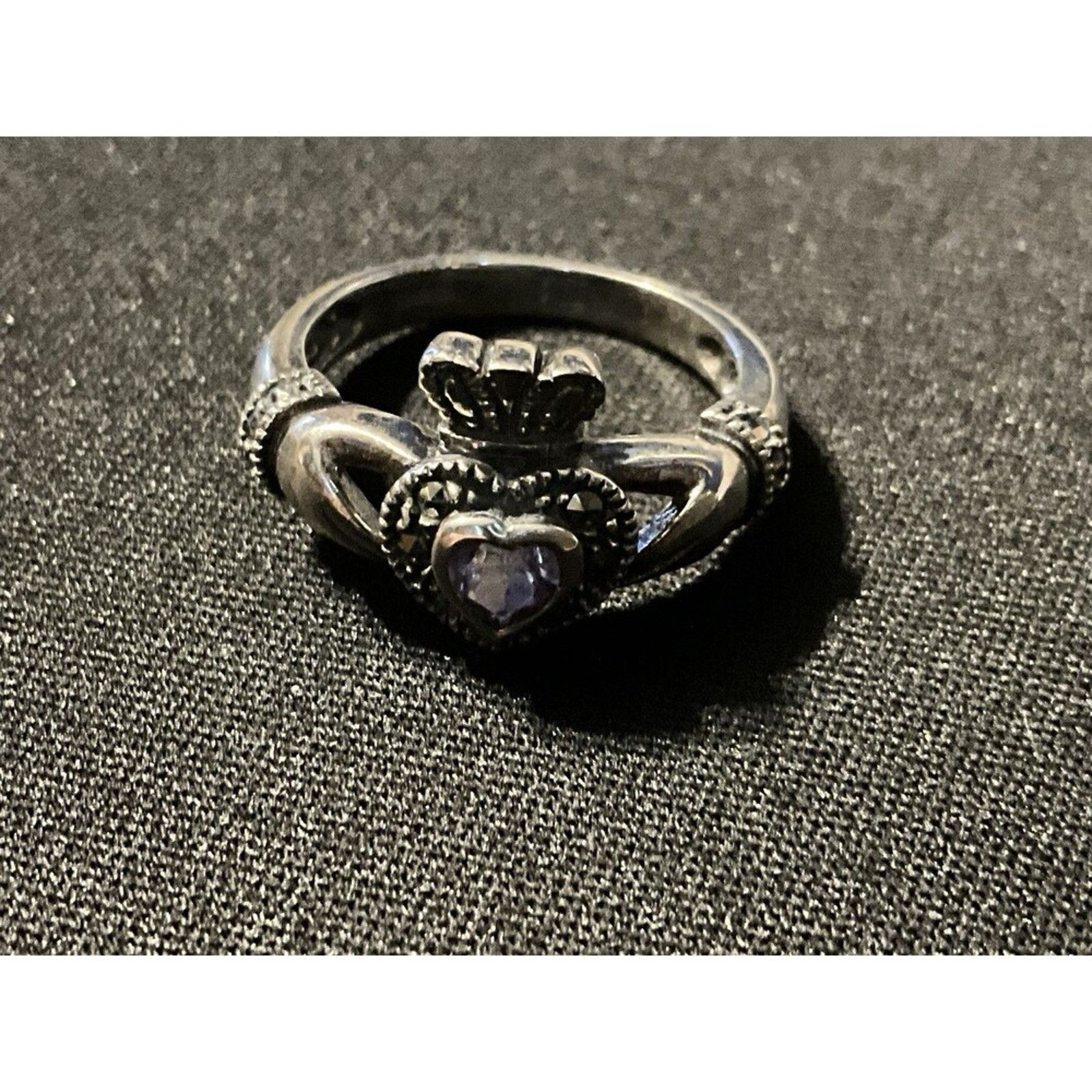 Other 925 Silver Amethyst Solvang Claddagh Heart Ring Size 7.25 Size ONE SIZE - 3 Thumbnail