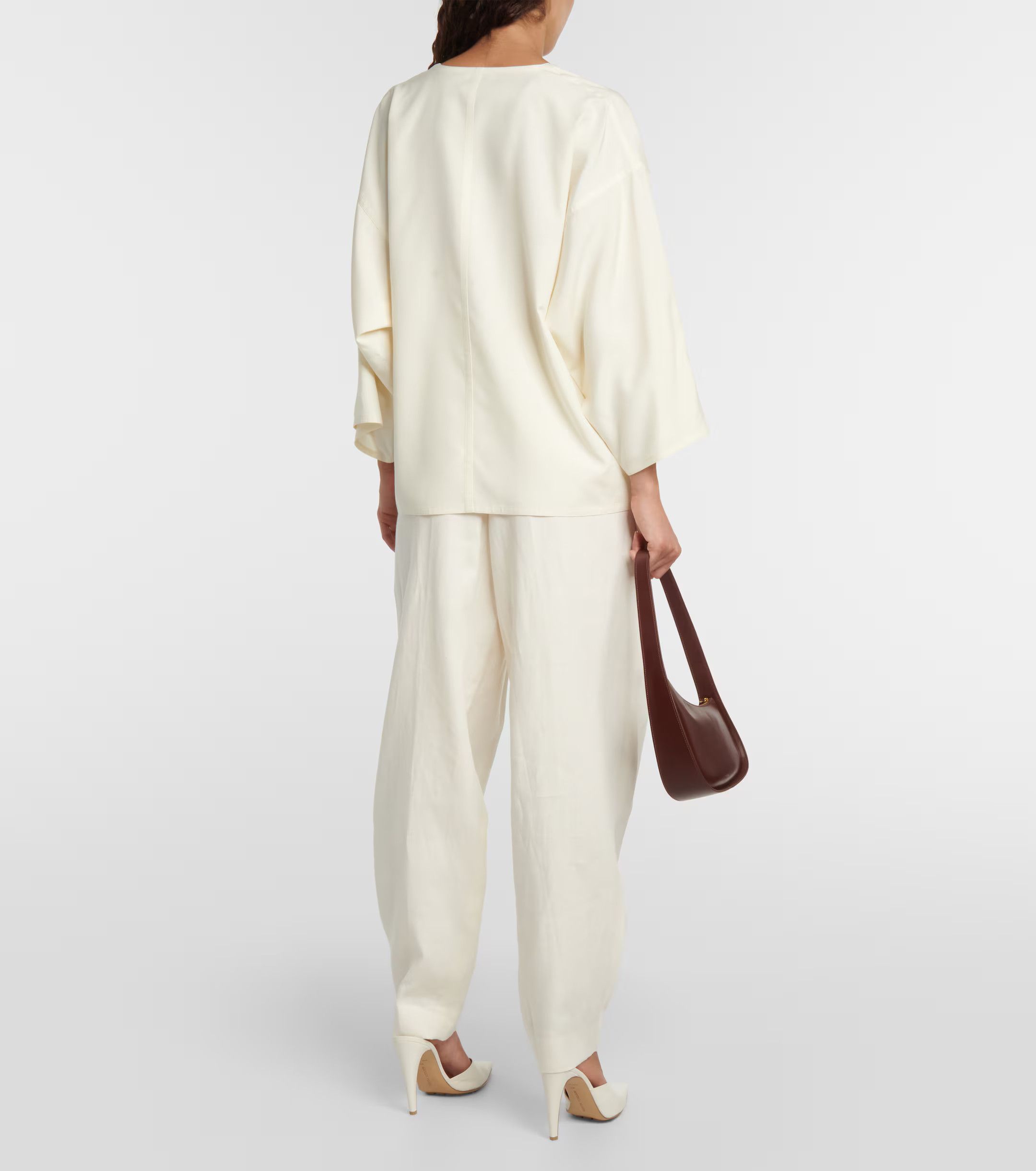 Loro Piana o1srvl11e0824 Mila Popeline Silk Shirt in White Size M / US 6-8 / IT 42-44 - 3 Thumbnail