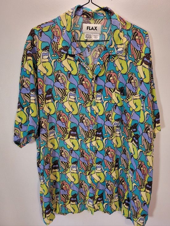 Other Flax Retro Print Oversized Casual Button Down Shirt - M Size US M / EU 48-50 / 2 - 1 Thumbnail