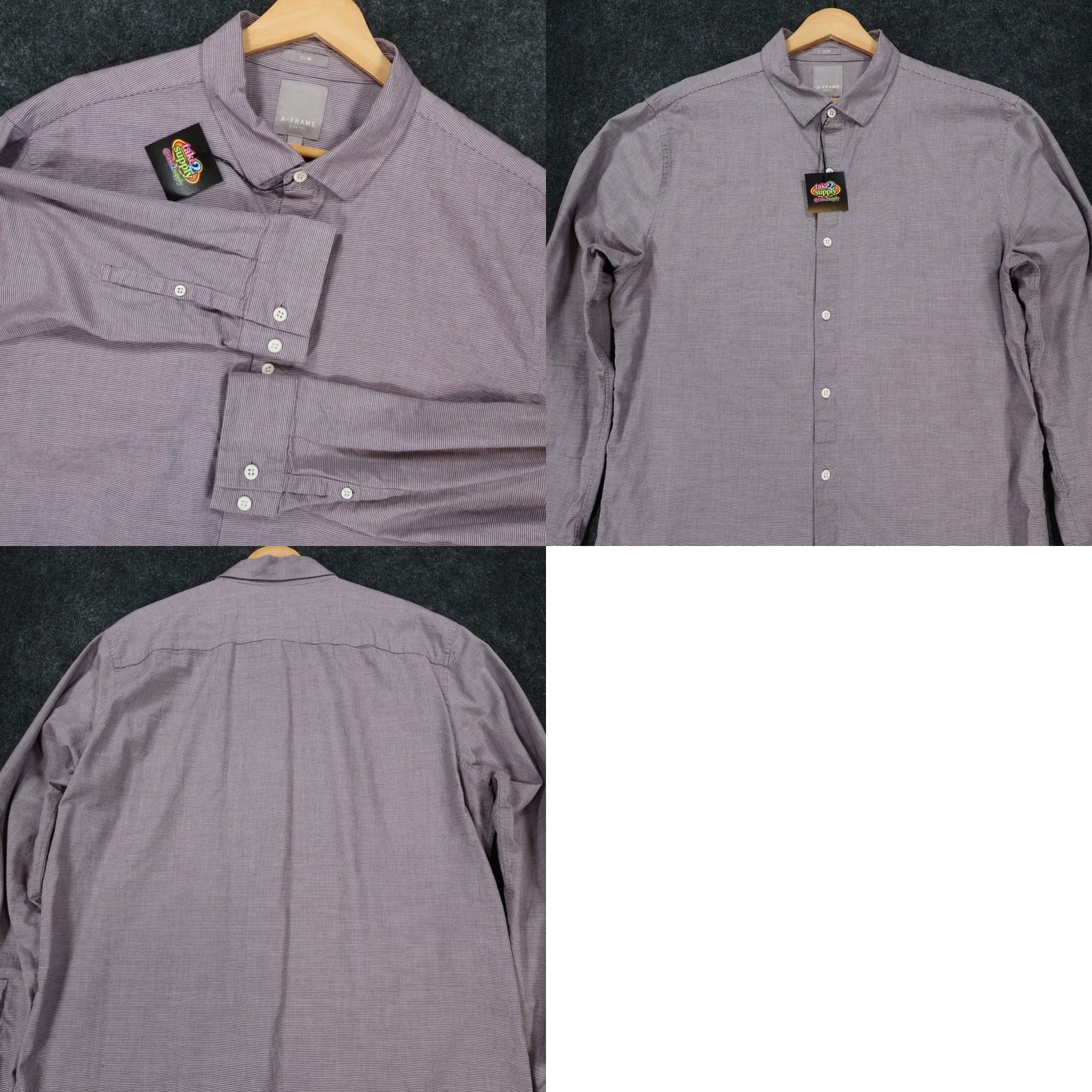 Frame A-FRAME Button Up Shirt Mens Large Purple Slim Stretch Micro Stripe Size US L / EU 52-54 / 3 - 8 Thumbnail