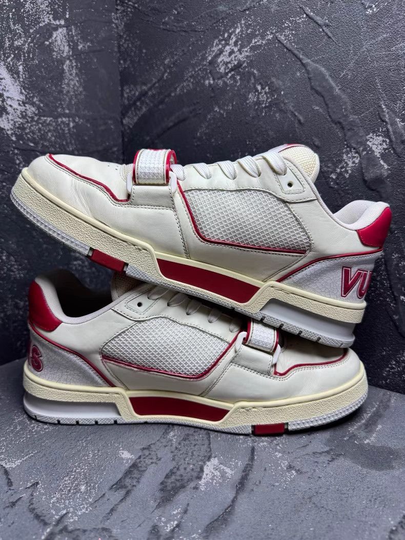 Louis Vuitton LV Trainer White & Red Velcro Sneakers Q10 Size US 8 / EU 41 - 3 Thumbnail
