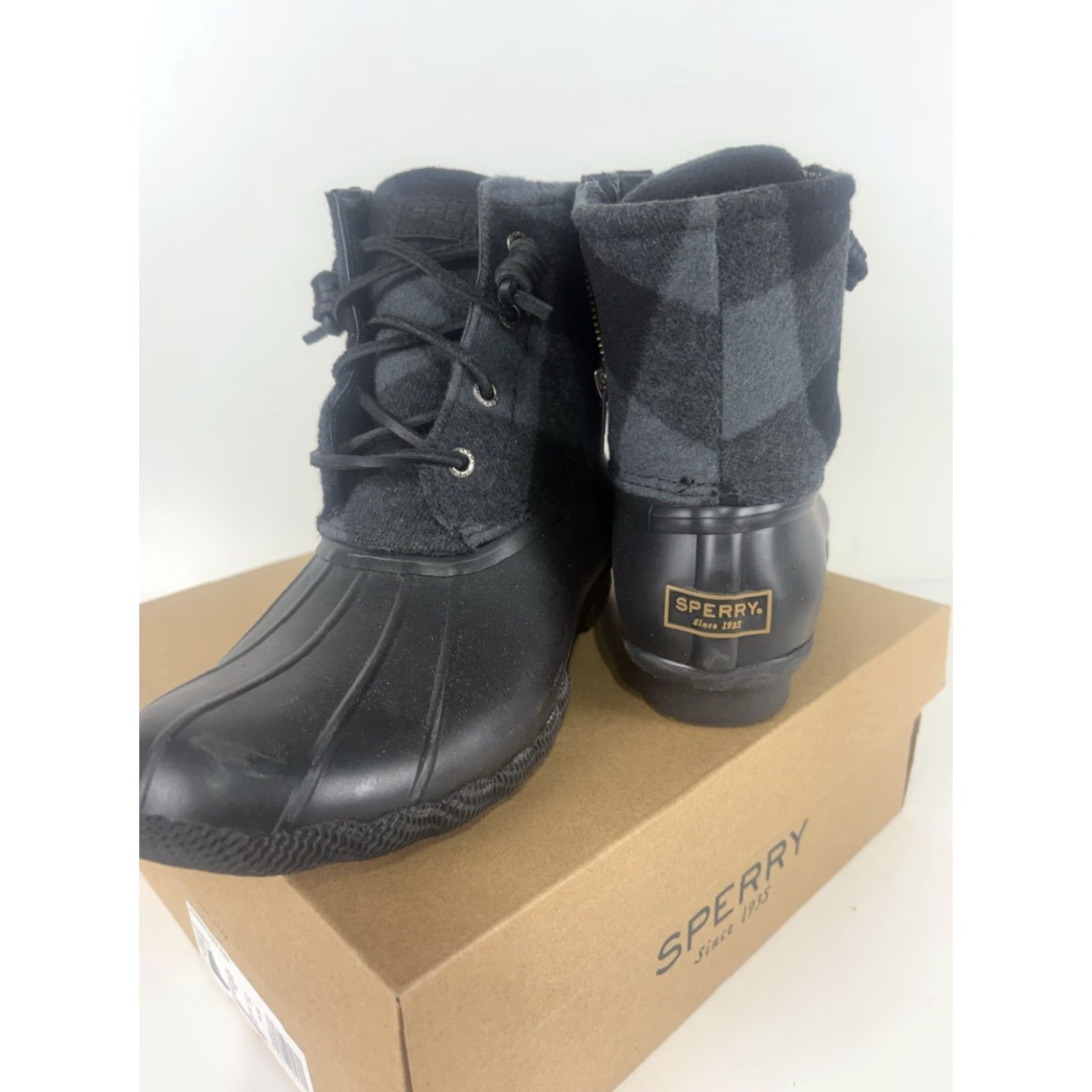 Sperry Sperry Top Sider Saltwater Check Black Fabric/Rubber Boots Womens 7.5M Size M / US 6-8 / IT 42-44 - 2 Thumbnail