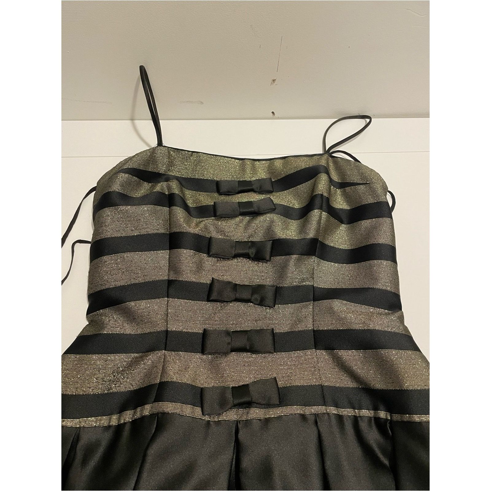 Vintage Dave & Johnny VNTG Gold Black Striped Dress 3/4 90's Formal Size S / US 4 / IT 40 - 7 Thumbnail