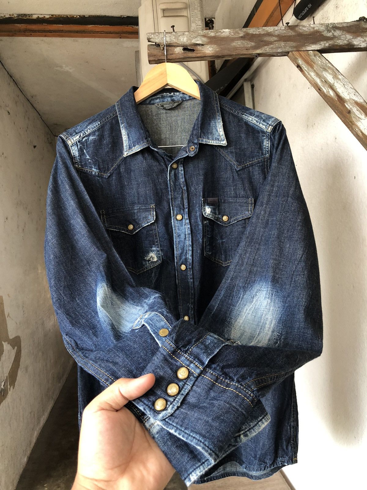 Diesel Rare🔥 Diesel Industries Distressed Punk Western Denim Shirt Size US XL / EU 56 / 4 - 13 Thumbnail