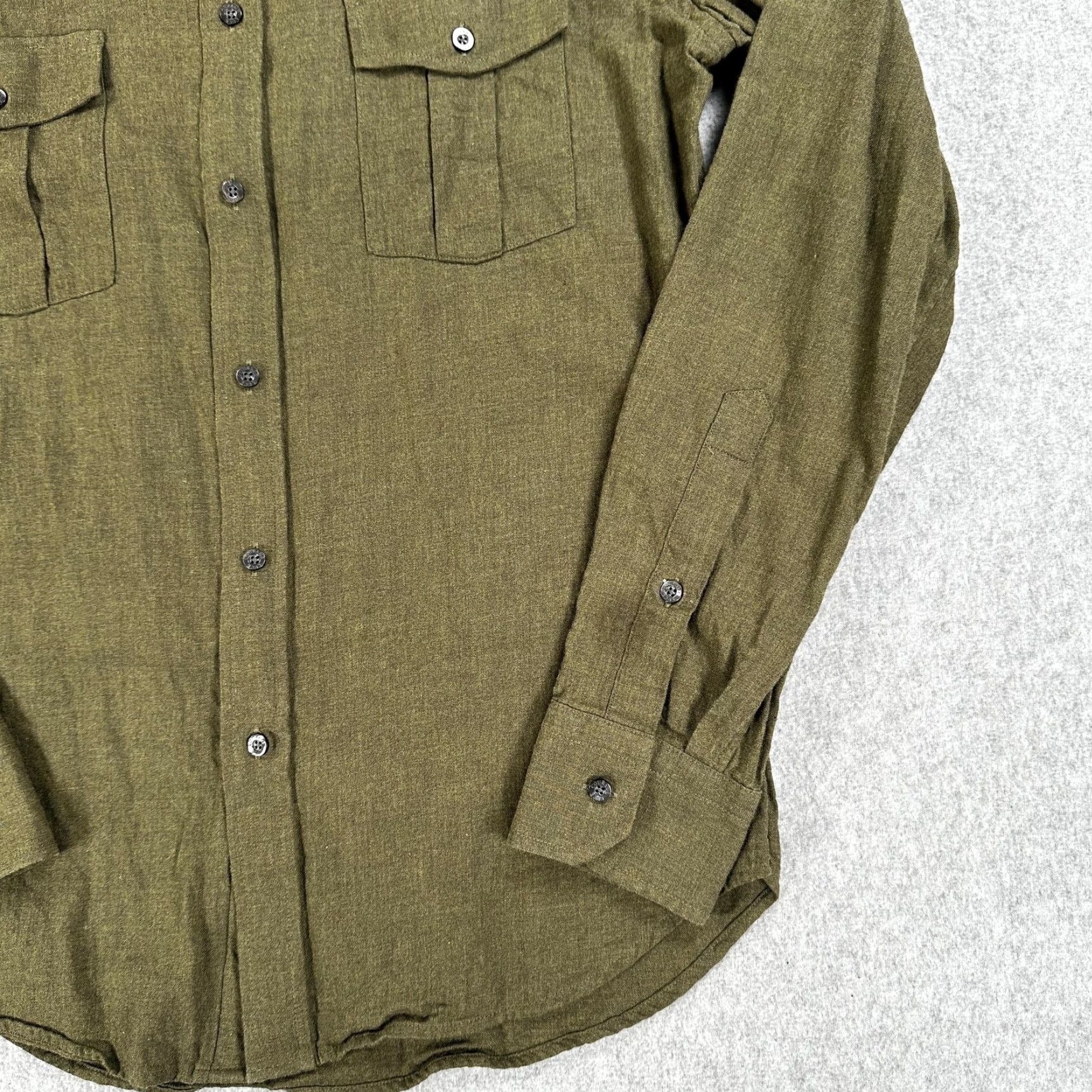 Olive Teddy Stratford Shirt Mens Small Olive Green Cotton Button Front Hidden Zip Size US S / EU 44-46 / 1 - 3 Thumbnail