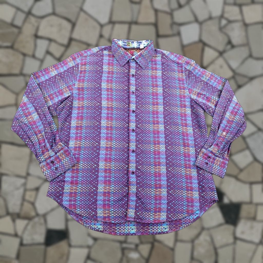 Robert Graham Robert Graham Shirt Mens XL Purple Abstract Classic Long Sleeve Flip Cuffs Size US XL / EU 56 / 4 - 1 Thumbnail
