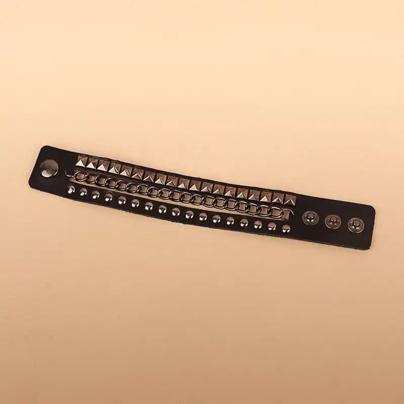 Vintage Punk Leather Bracelet Multilayers Rivets Chain Bracelet Size ONE SIZE - 5 Thumbnail