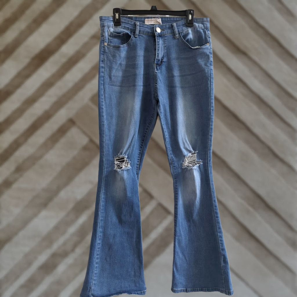 Denime Celebrity Ace Jeans Woman Flared Denim 15/32 Size 15/32 Blue Distressed Regular Women Jeans Size 36" / US 14 / IT 50 - 1 Thumbnail