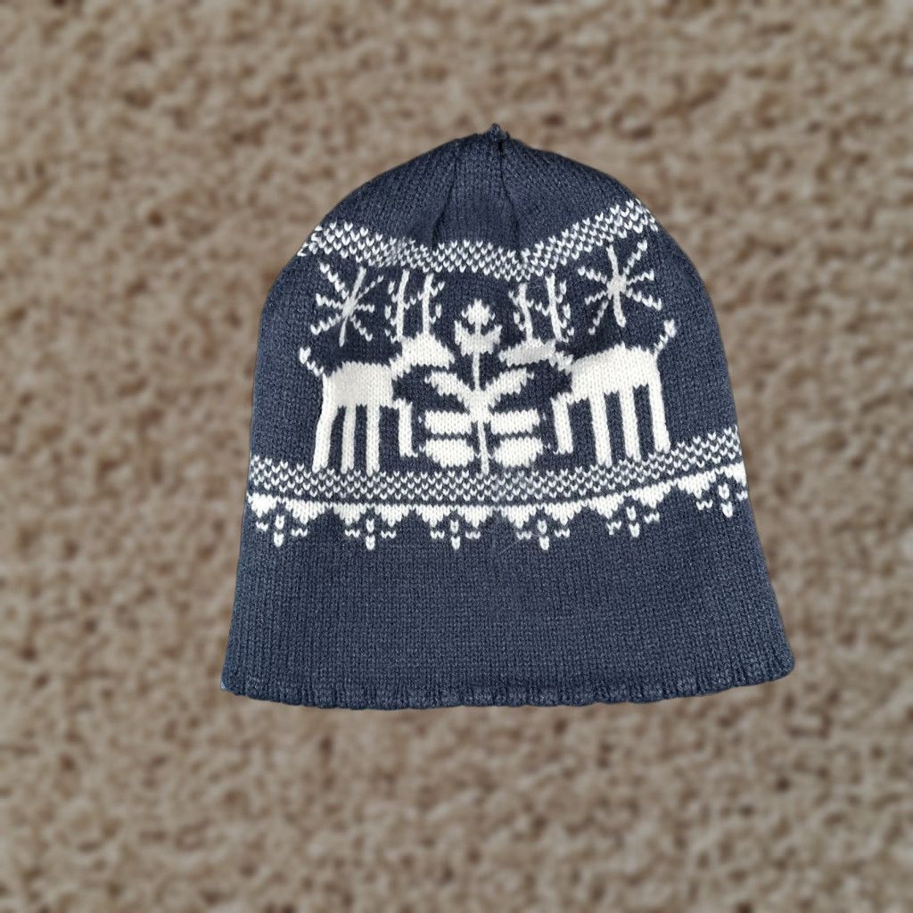 Vintage Deer Beanie Toque Adult One Size Blue Fair Isle Polyester Winter Ski Christmas Size ONE SIZE - 1 Thumbnail