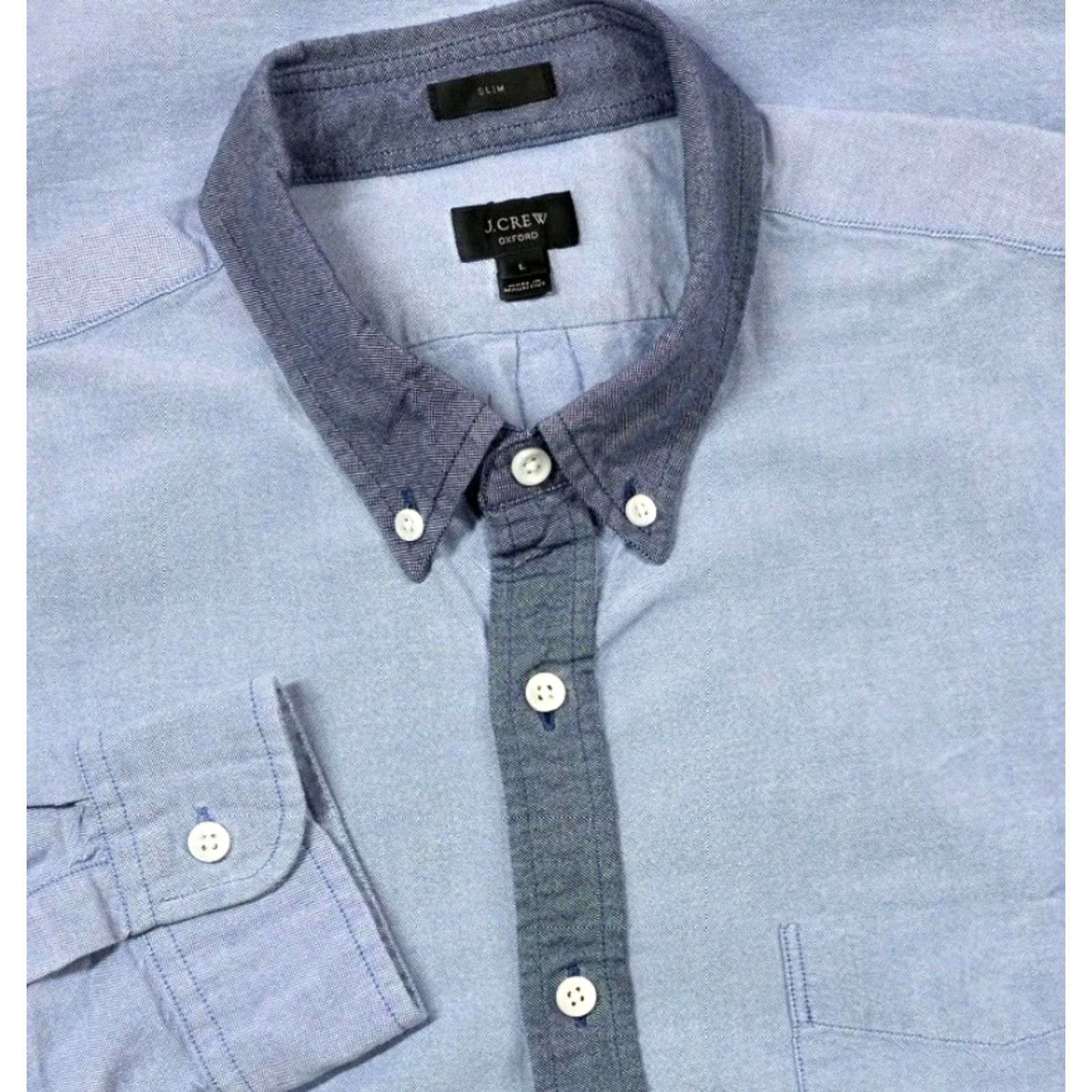 J.Crew J.CREW Oxford Shirt Mens Button Up 2 Tone Slim Blue-Chambray Colorblock L Size US L / EU 52-54 / 3 - 2 Thumbnail