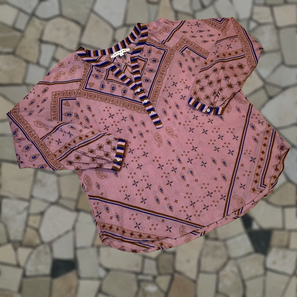 Xirena Xirena Blouse V-Neck Long Sleeve Button Cotton Pink Geometric Women's Small Relaxed Casual Shirt Size S / US 4 / IT 40 - 1 Thumbnail
