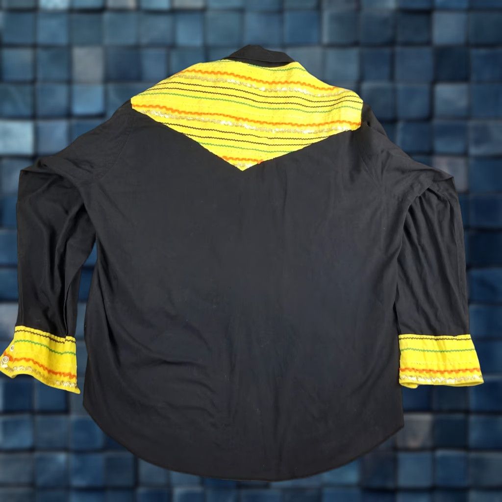 Vintage Vintage Rustler Western Striped Pearl-Snap Shirt XL Black Yellow Long-Tails Size US XL / EU 56 / 4 - 1 Thumbnail