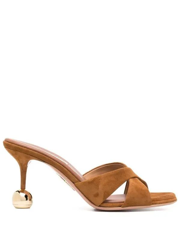 Aquazzura o1y0725 Suede Mules in Brown Size US 7 / IT 37 - 1 Thumbnail
