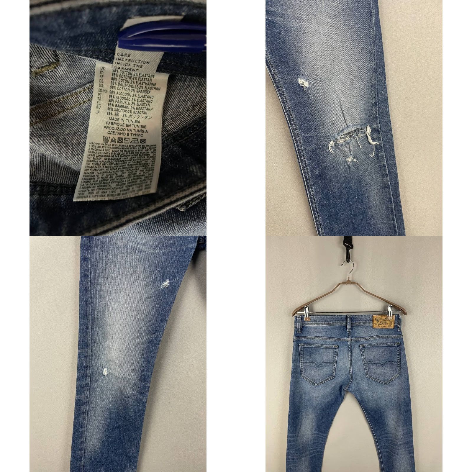 Diesel Diesel Industry Jeans Mens Regular 32 Blue Denim Distressed 5-Pocket Button Zip Skinny) Size US 31 - 9 Thumbnail