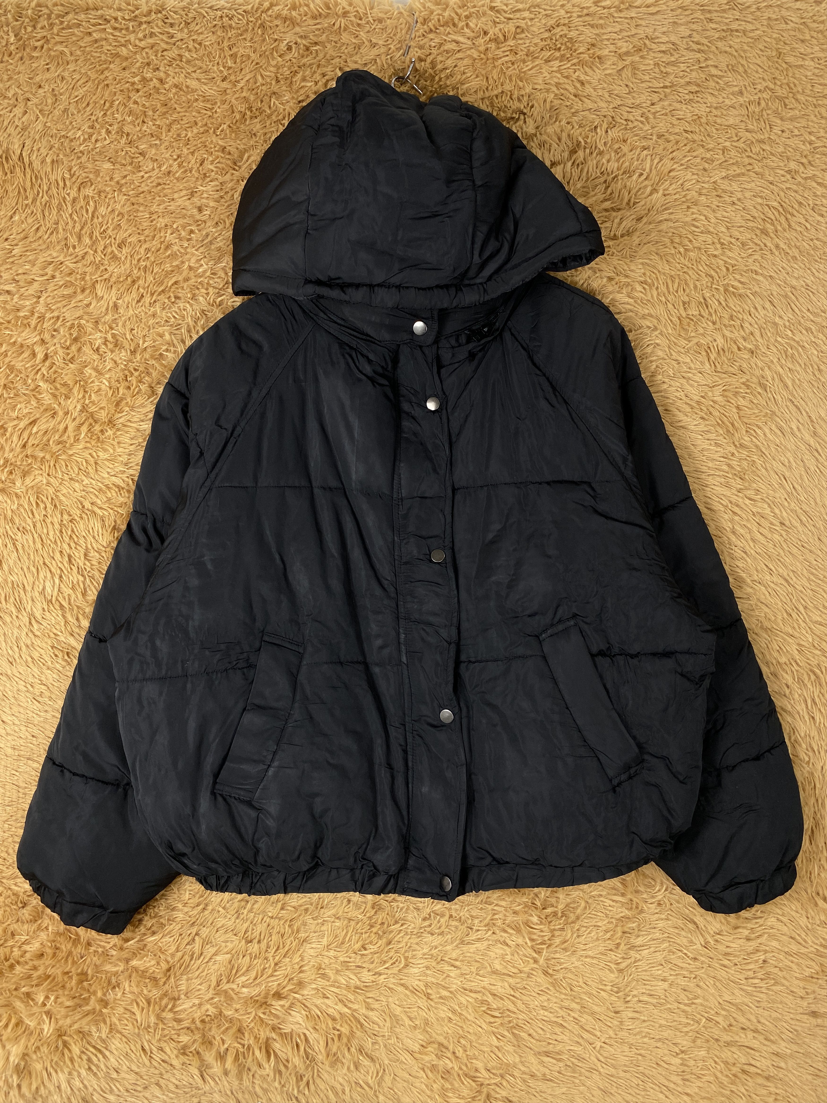 image of Vintage Chip Clip Hoodie Puffer Jacket in Black, Men's (Size Large)